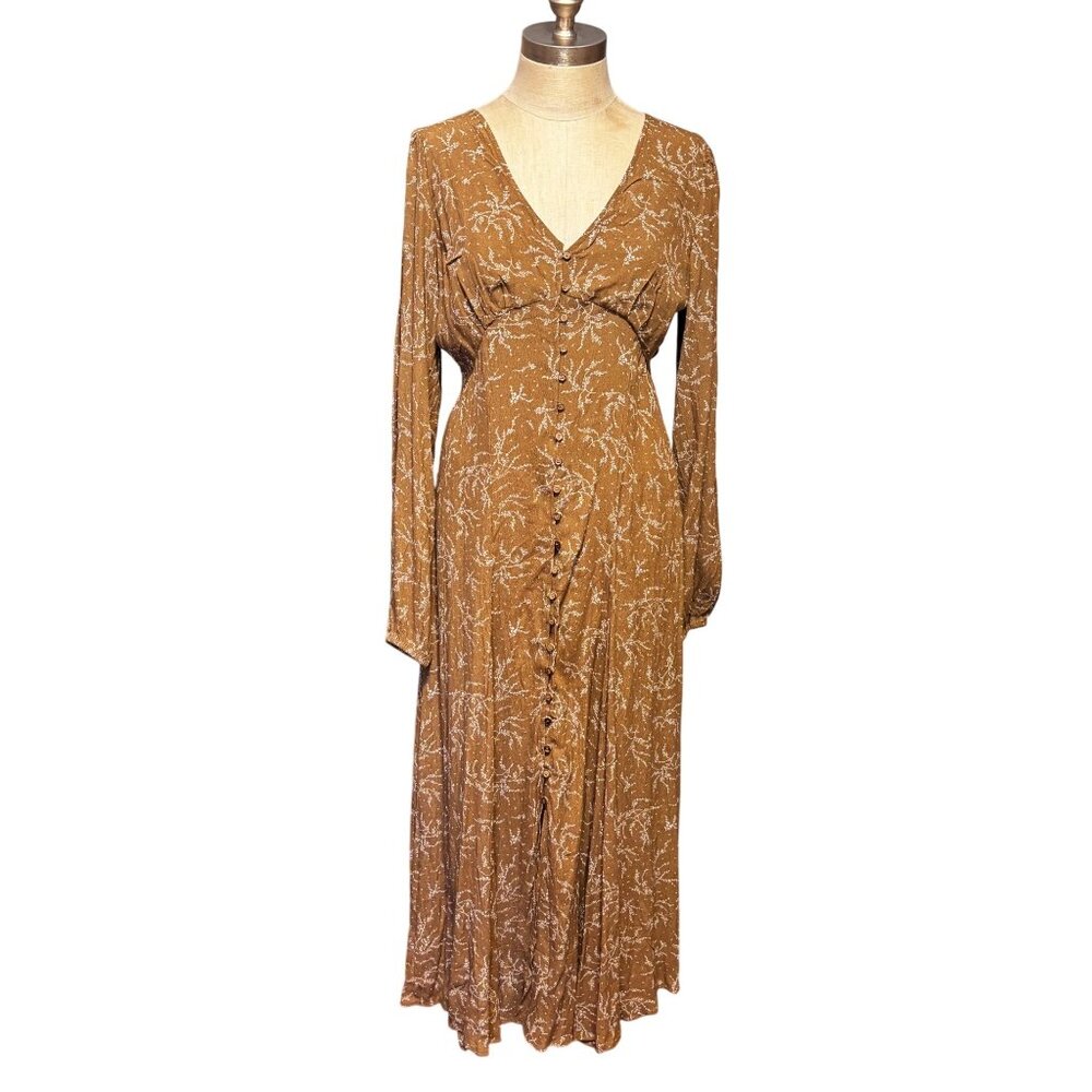Rust Botanical Long Sleeve Maxi Dress